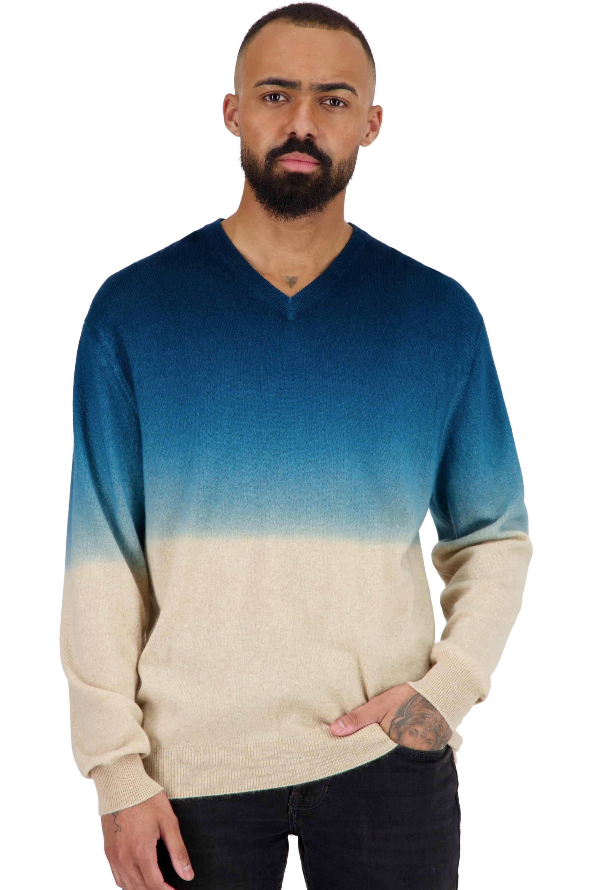 Telaviv en cachemire homme - natural beige / bleu canard - Mahogany