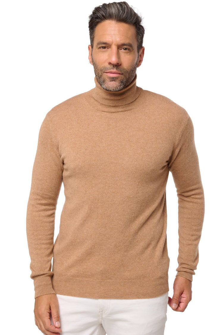 Pull en cachemire, 100 % Cachemire, homme, col col roulé, coupe droite, manches longues, normale / 2 et 4 fils, tricot normal, Mahogany