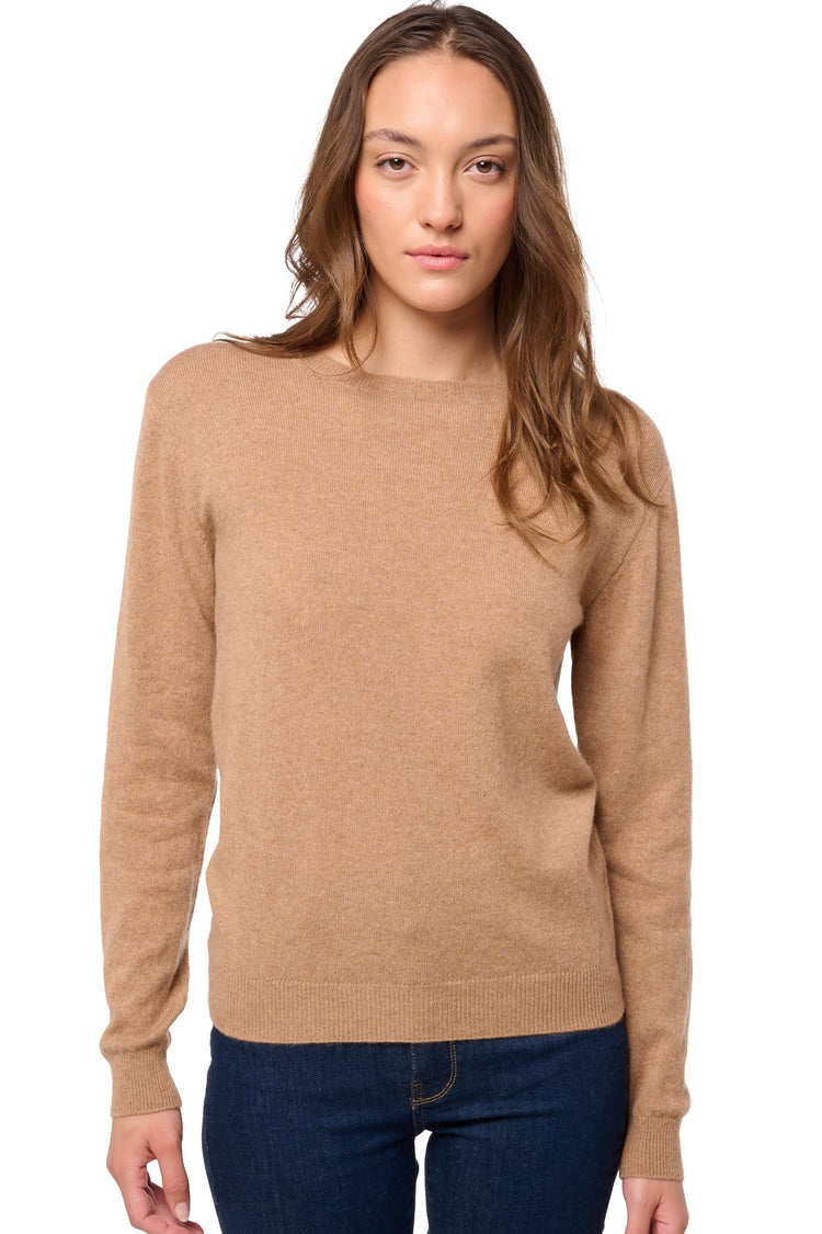 Pull en cachemire, 100 % Cachemire, femme, col col rond, coupe droite, manches longues, normale / 2 et 4 fils, tricot normal, Mahogany