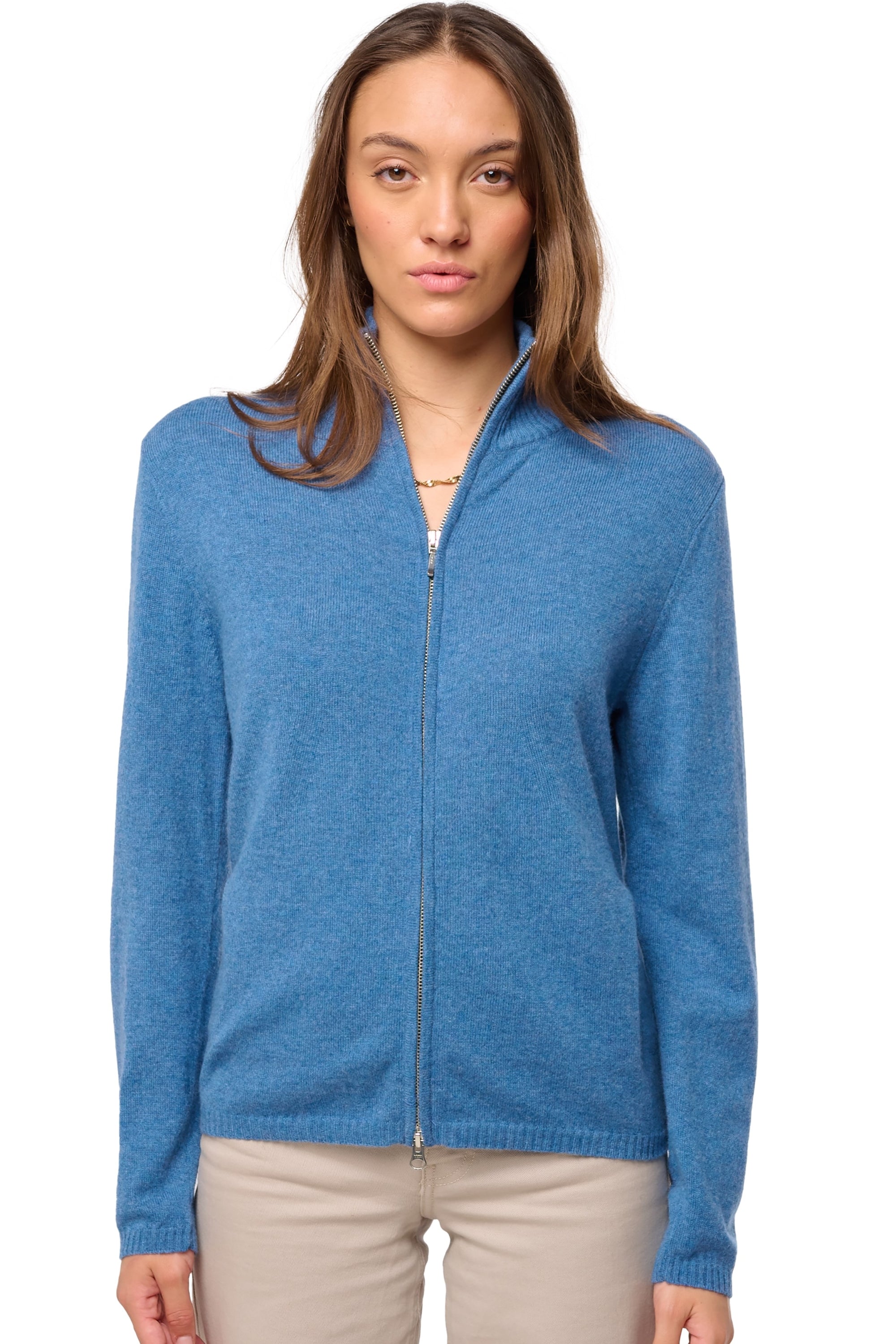 Pull en cachemire, 100 % Cachemire, femme, col col montant / col cheminée, fermeture zip, coupe droite, manches longues, normale / 2 et 4 fils, tricot normal, Mahogany