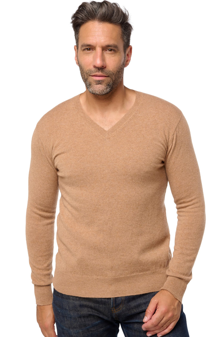 Pull en cachemire, 100 % Cachemire, homme, col col v, coupe droite, manches longues, normale / 2 et 4 fils, tricot normal, Mahogany