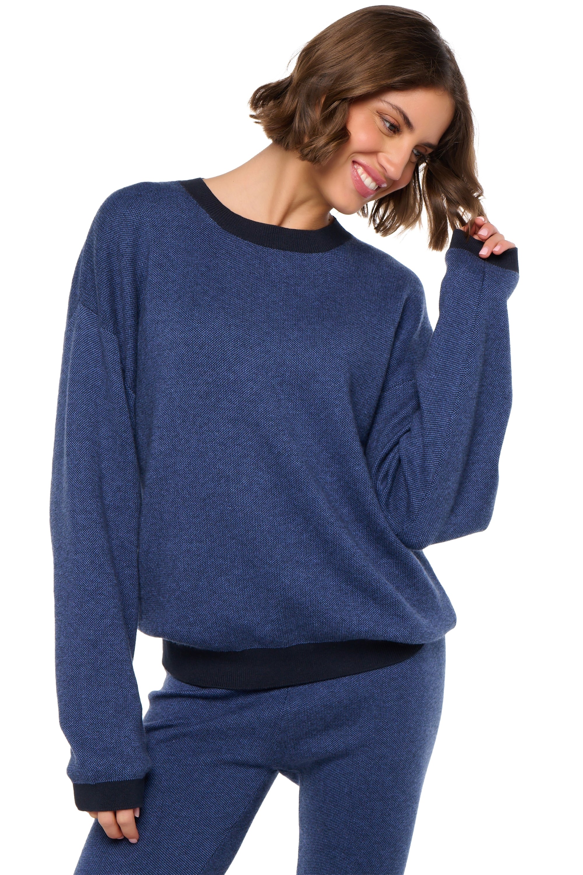 Stormie en cachemire et coton femme - bleu / noir chiné - Mahogany