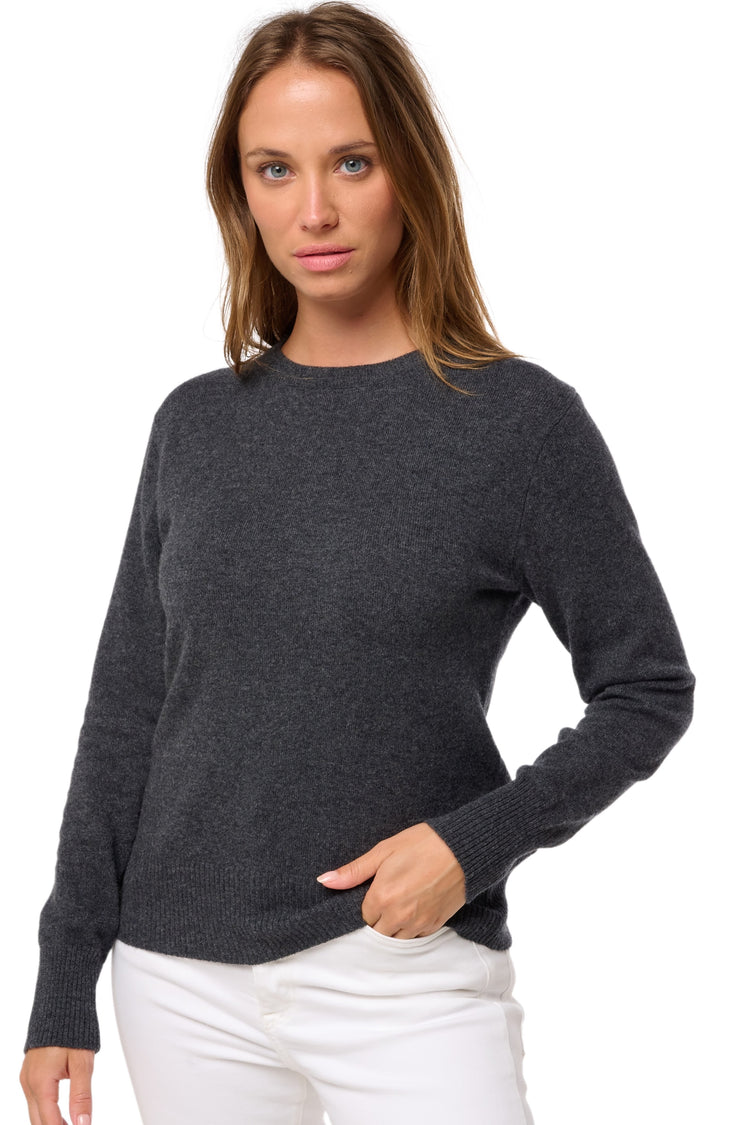 Pull en cachemire, 100 % Cachemire, femme, col col rond, coupe droite, manches longues, normale / 2 et 4 fils, tricot normal, Mahogany