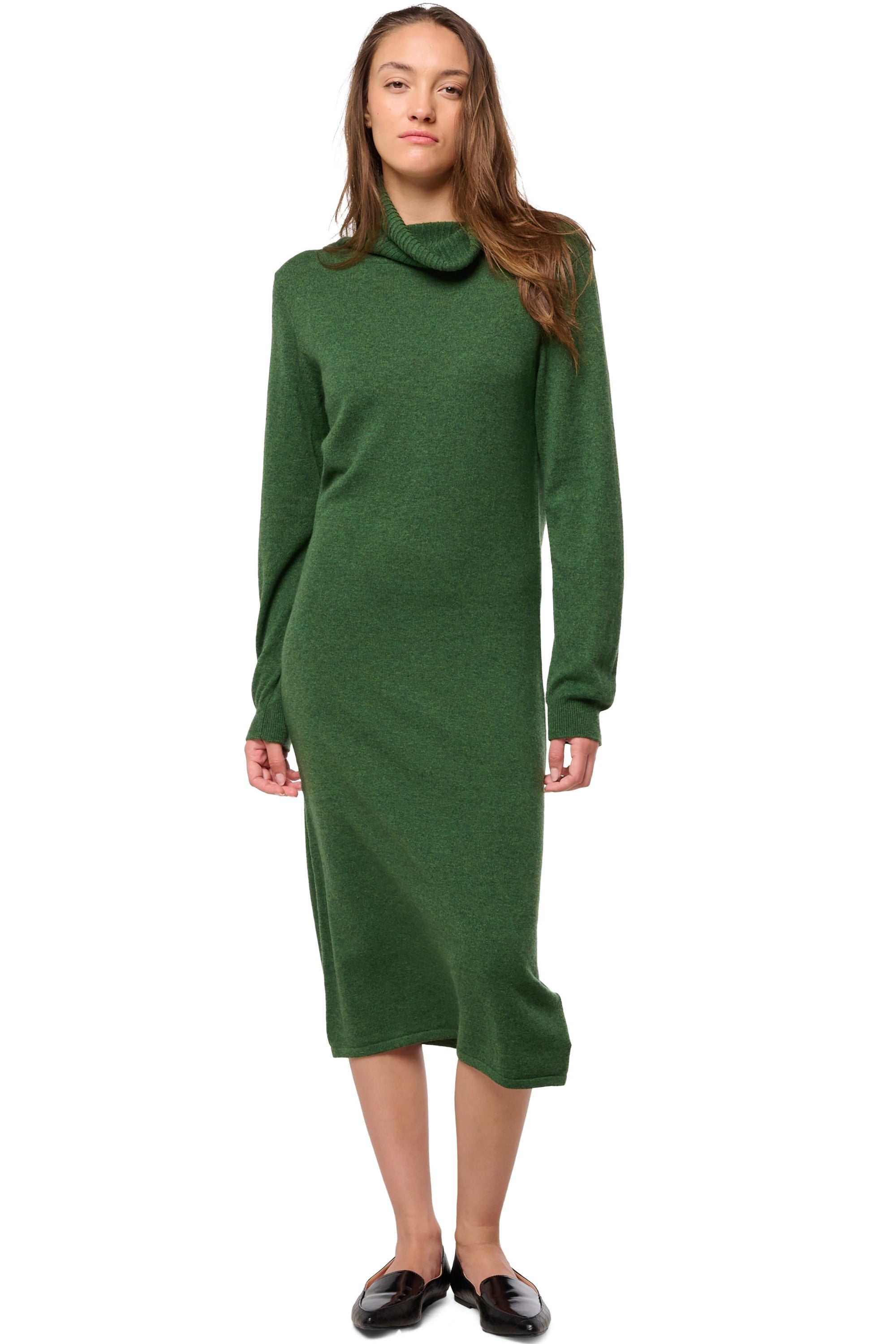Robe en cachemire, 100 % Cachemire, femme, col col roulé, coupe droite, manches longues, normale / 2 et 4 fils, tricot normal, Mahogany
