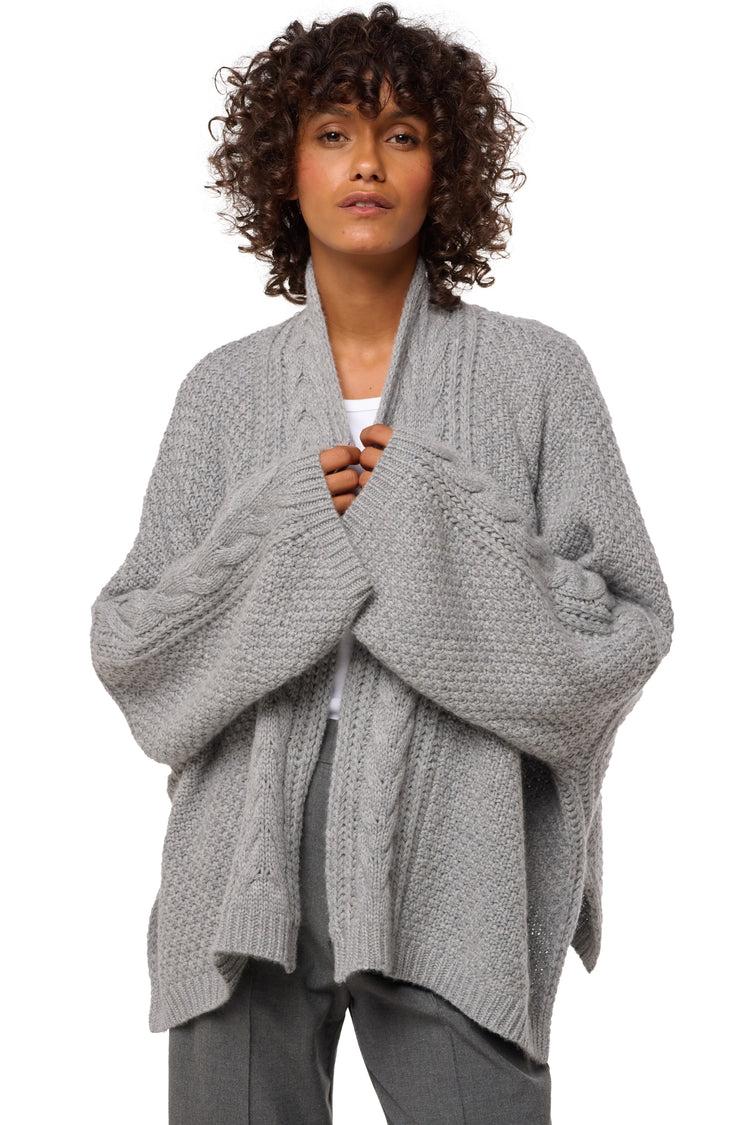 Veste en cachemire, 100 % Cachemire, femme, col col v, coupe oversize, manches longues, grosse / 6 fils et +, torsade, Mahogany
