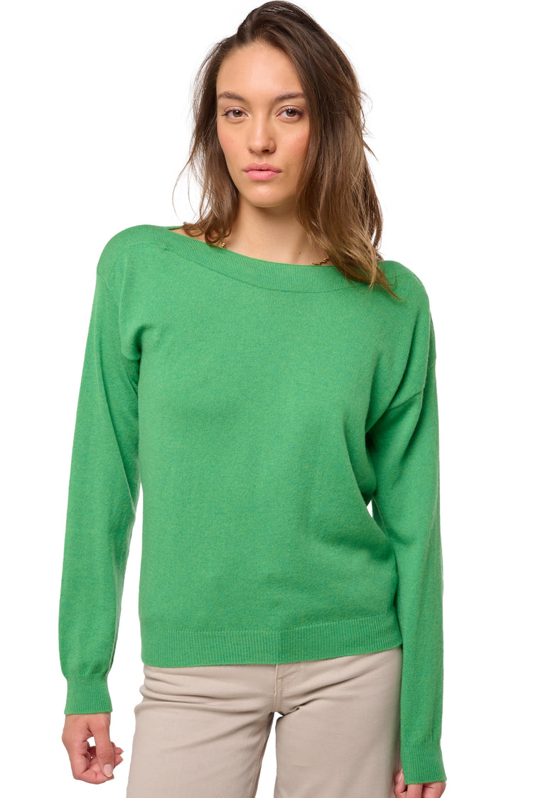 Pull en cachemire, 100 % Cachemire, femme, col col bâteau, coupe droite, manches longues, normale / 2 et 4 fils, tricot normal, Mahogany