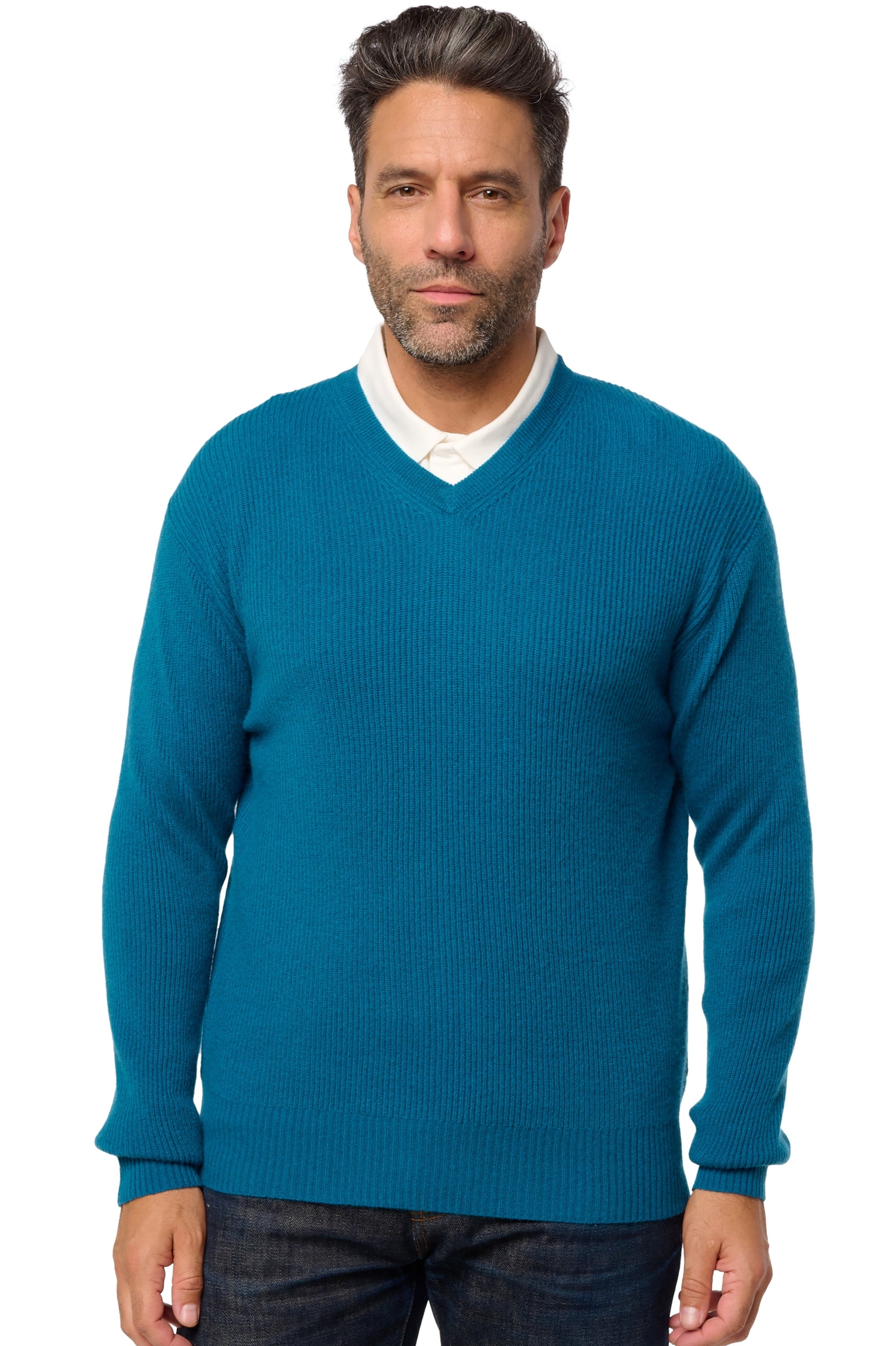 Pull en cachemire, 100 % Cachemire, homme, col col v, coupe droite, manches longues, normale / 2 et 4 fils, tricot normal, Mahogany