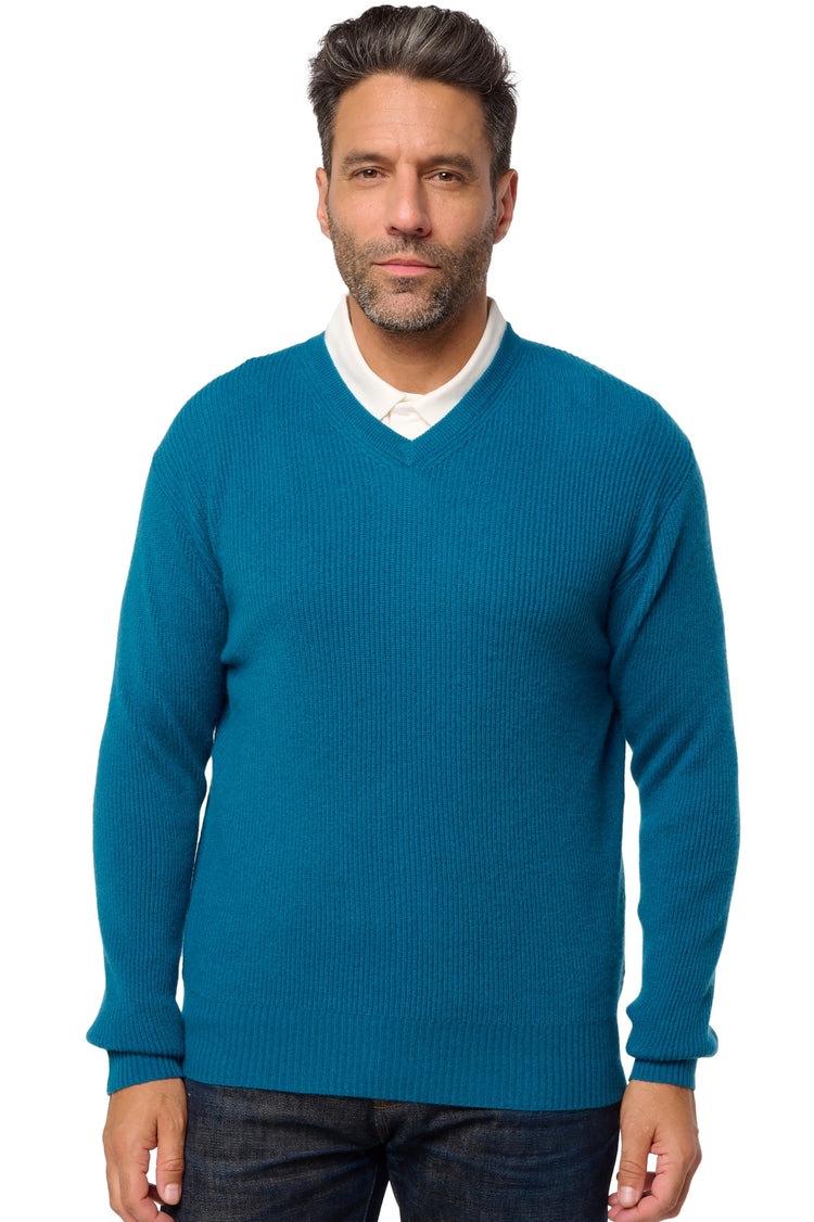 Pull en cachemire, 100 % Cachemire, homme, col col v, coupe droite, manches longues, normale / 2 et 4 fils, tricot normal, Mahogany