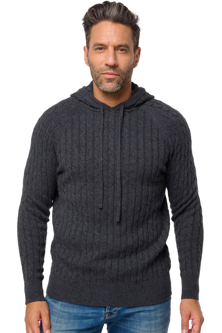 Sweatshirt en cachemire, 100 % Cachemire, homme, capuche, coupe droite, manches longues, normale / 2 et 4 fils, torsade, Mahogany