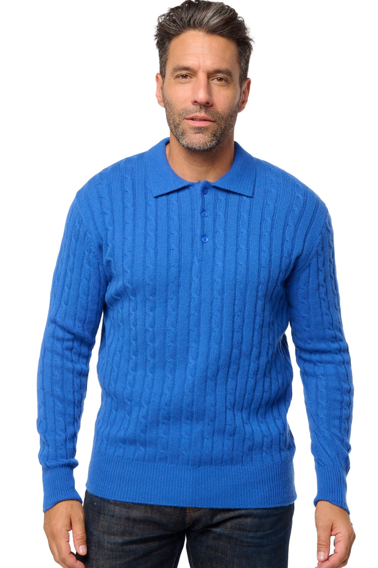 Polo en cachemire, 100 % Cachemire, homme, col col polo, fermeture à boutons, coupe droite, manches longues, normale / 2 et 4 fils, milano, Mahogany
