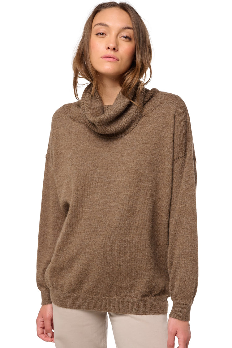 Pull en baby alpaga, 100 % Baby Alpaga, femme, col col roulé, coupe droite, manches longues, normale / 2 et 4 fils, tricot normal, Mahogany