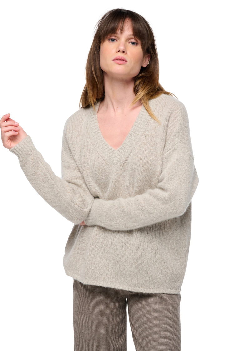 Pull en cachemire, 100 % Cachemire Nuage, femme, col col v, coupe ample, manches longues, grosse / 6 fils et +, tricot normal, Mahogany