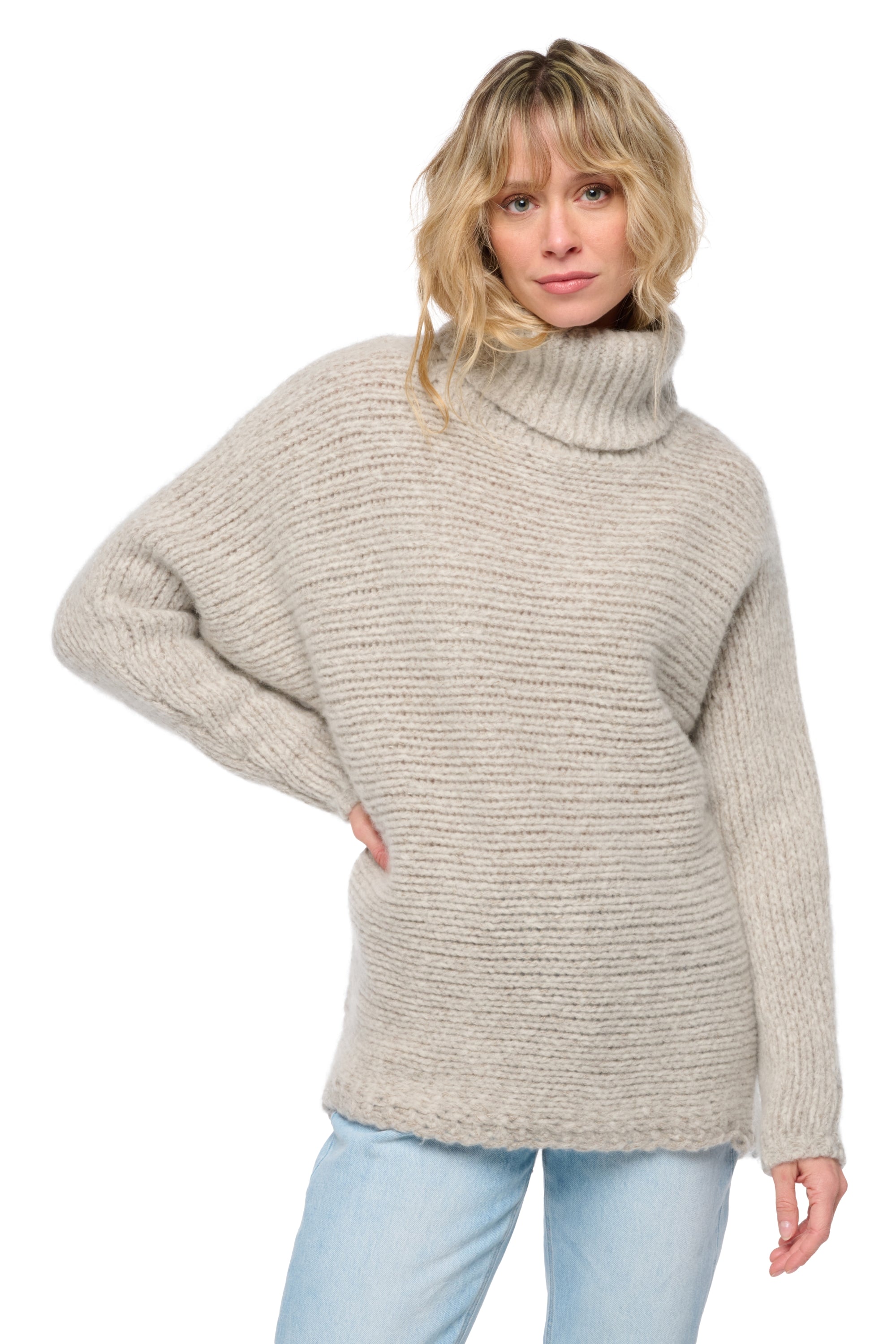 Pull en cachemire, 100 % Cachemire Nuage, femme, col col roulé, coupe ample, manches longues, grosse / 6 fils et +, tricot normal, Mahogany