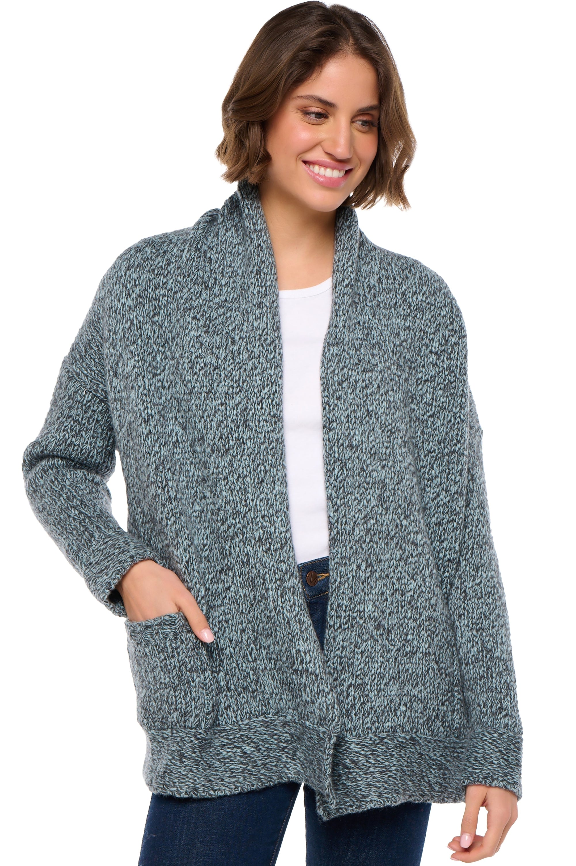 Veste en cachemire, 100 % Cachemire, femme, sans col, coupe droite, manches longues, grosse / 6 fils et +, jersey, Mahogany