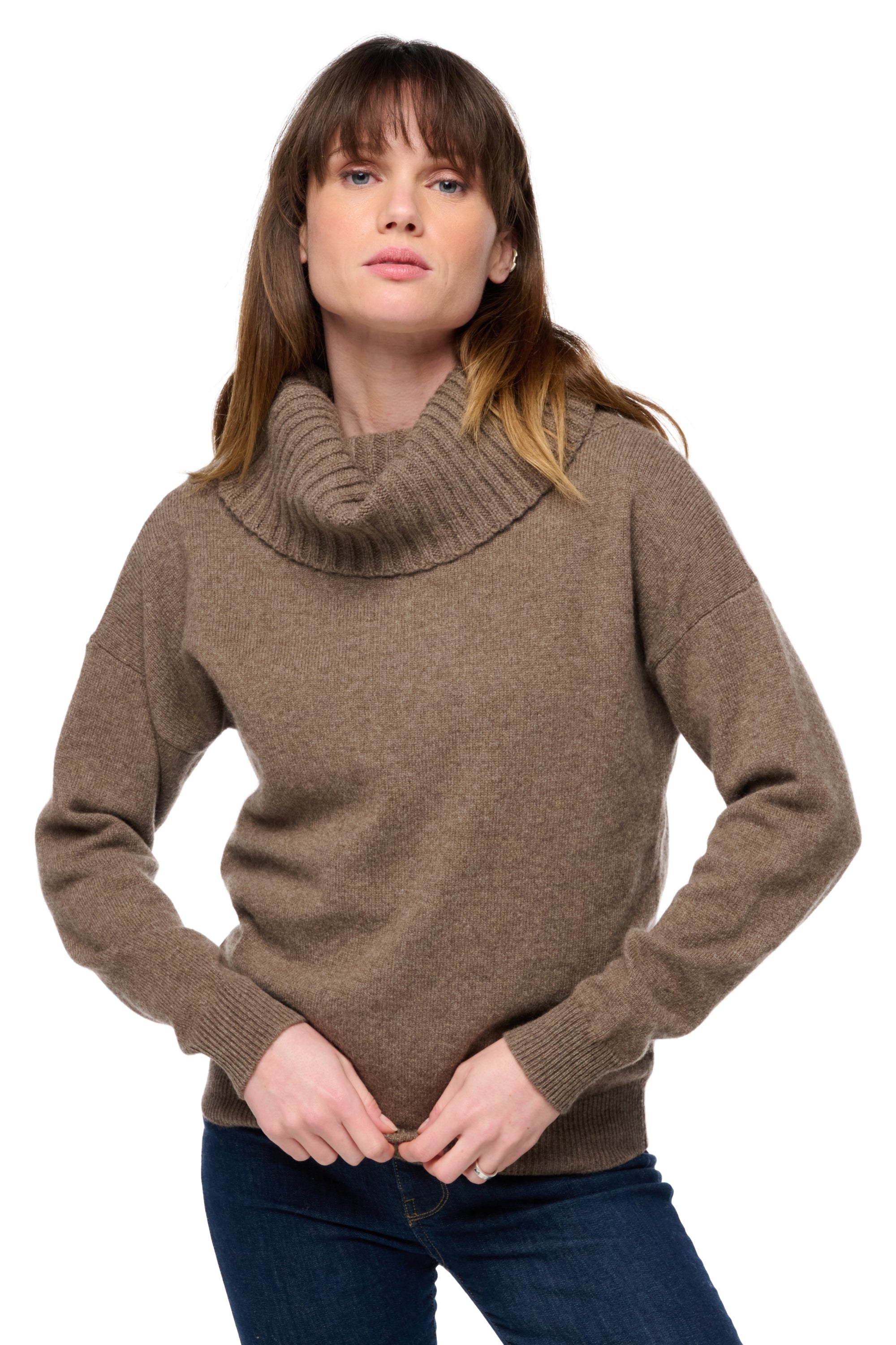 Pull en yak, 100 % Yak, femme, col col roulé, coupe droite, manches longues, normale / 2 et 4 fils, Mahogany