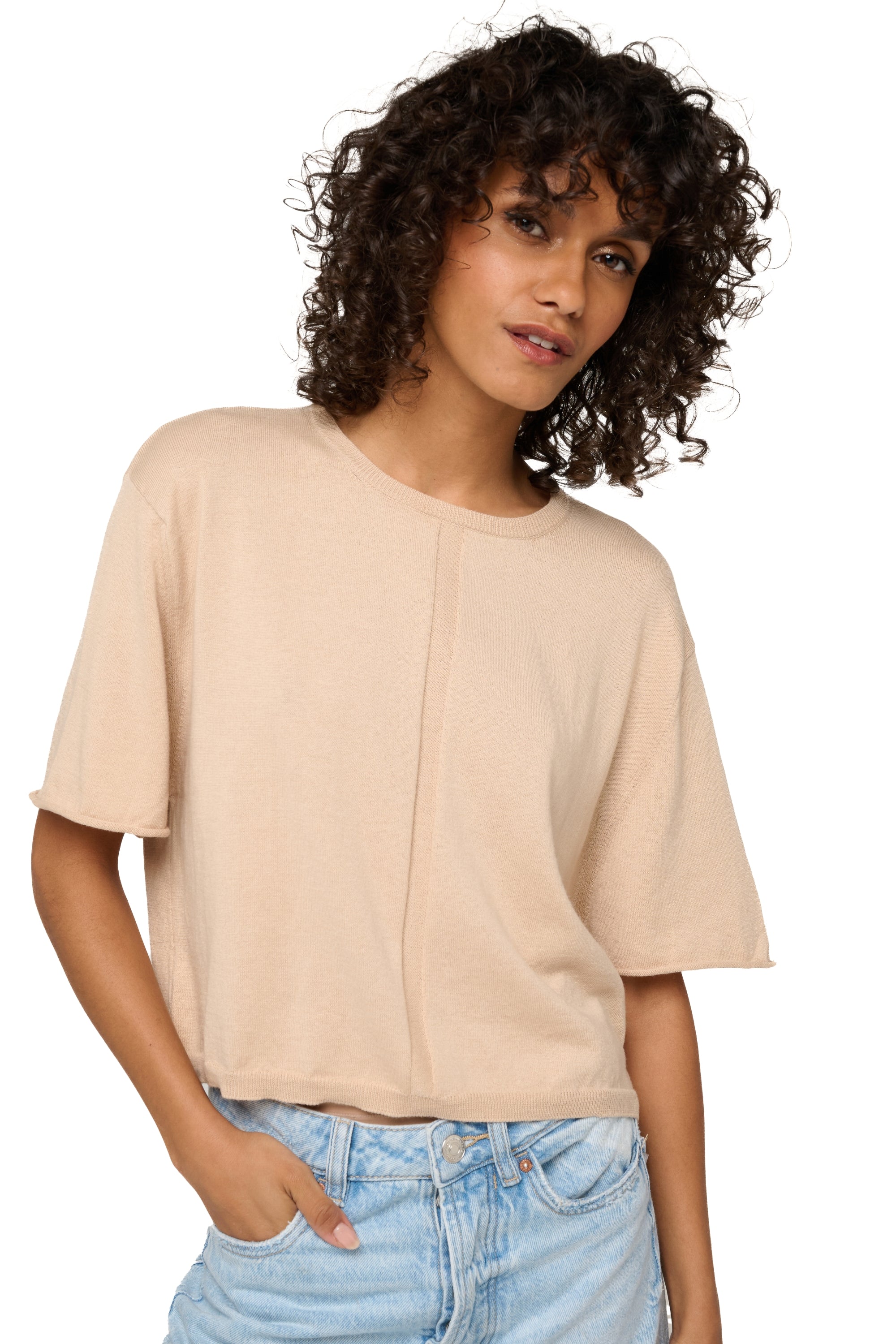 Rita en cachemire et coton femme - powder - Mahogany