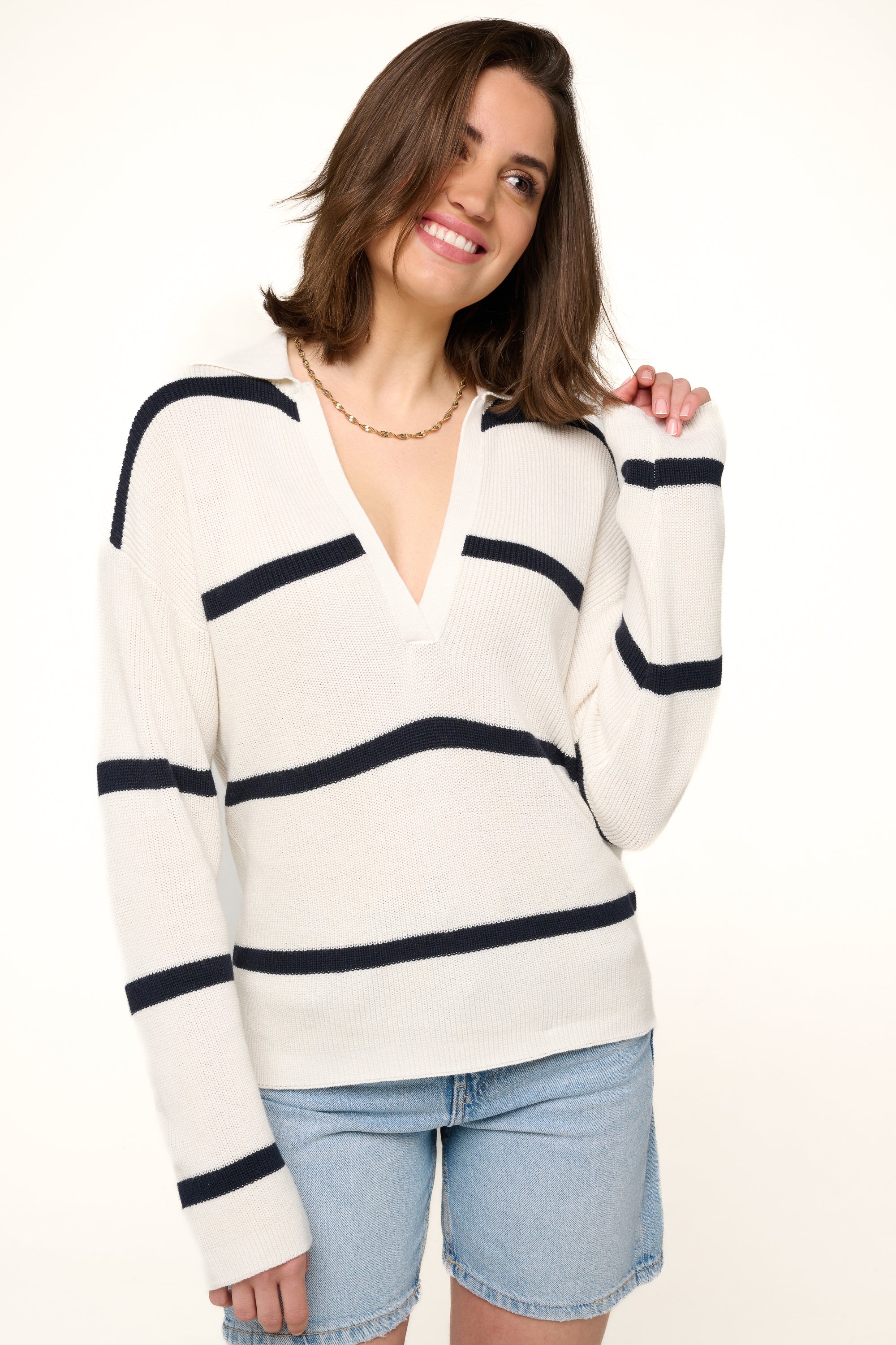 Rhea en cachemire et coton femme - ivory / navy - Mahogany