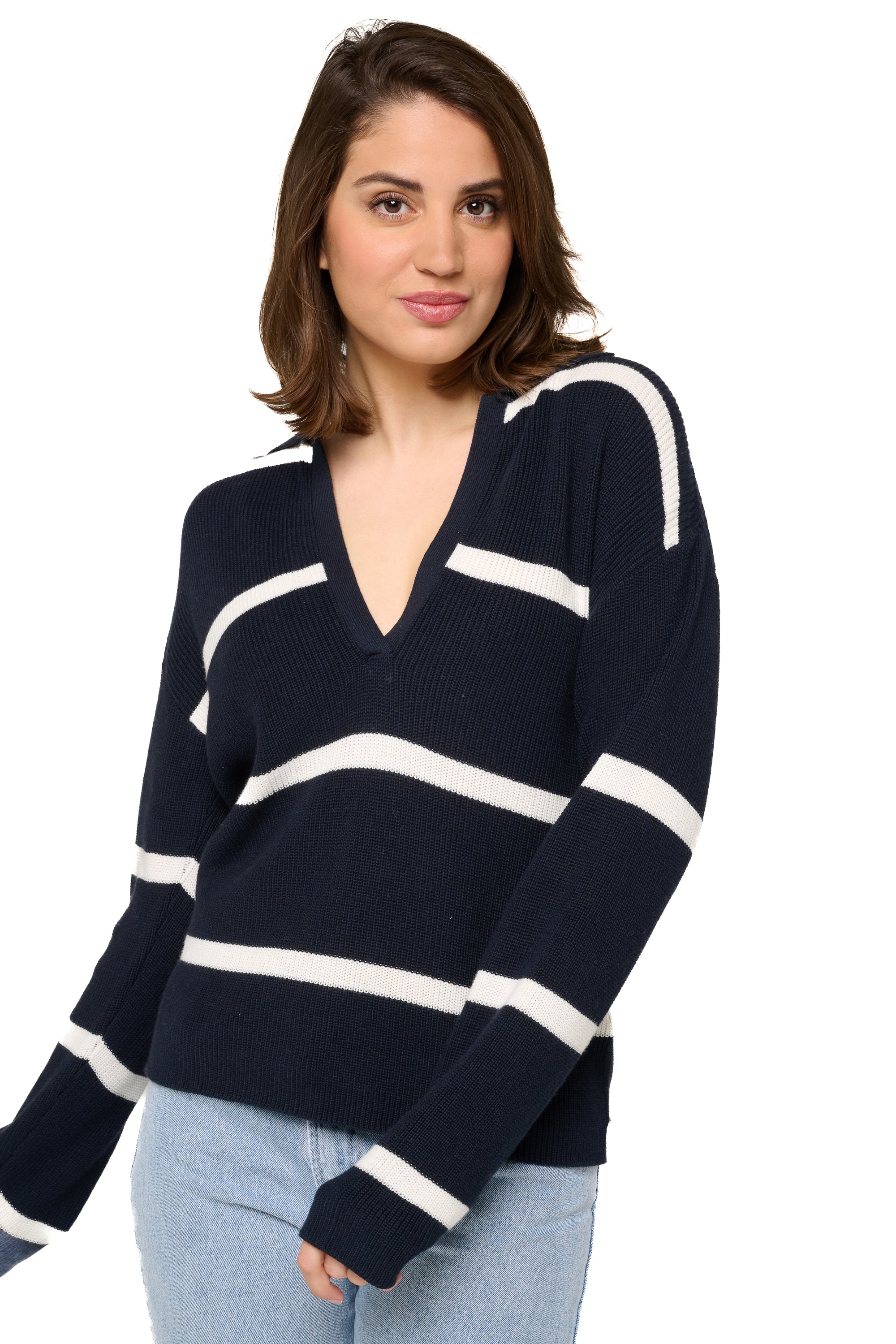Rhea en cachemire et coton femme - navy / ivory - Mahogany