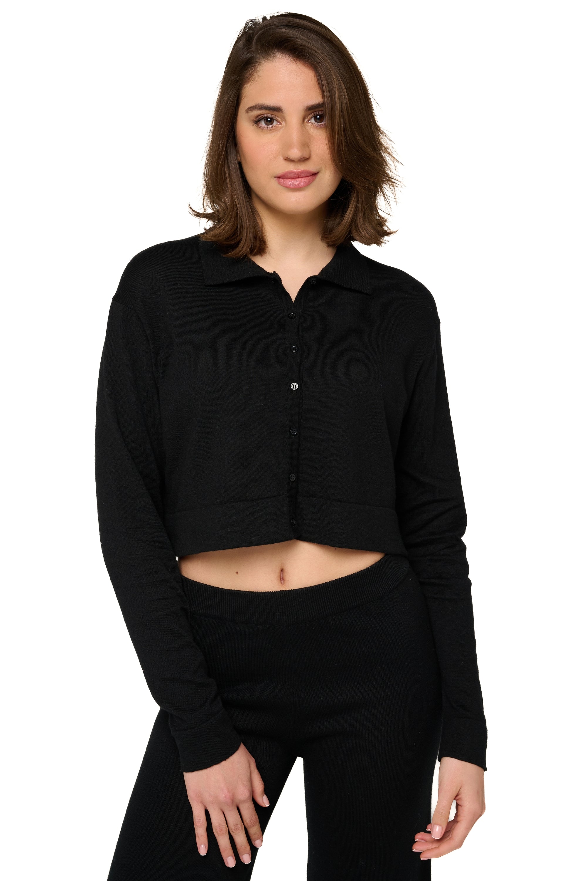 Pull en cachemire et coton, 85 % Coton / 15 % Cachemire, femme, col , fermeture à boutons, manches longues, fine, , Mahogany