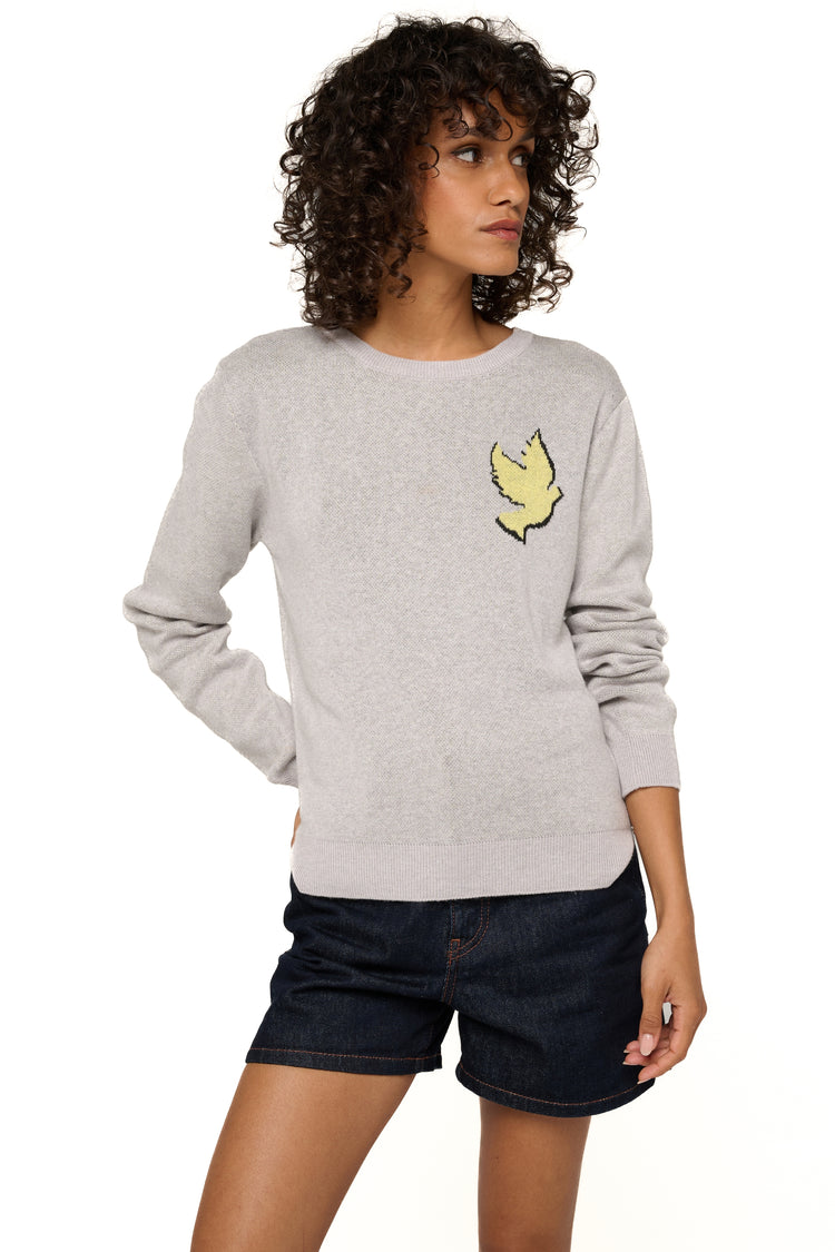 Pull en cachemire et coton, 85 % Coton / 15 % Cachemire, femme, col col rond, manches longues, animalier, Mahogany