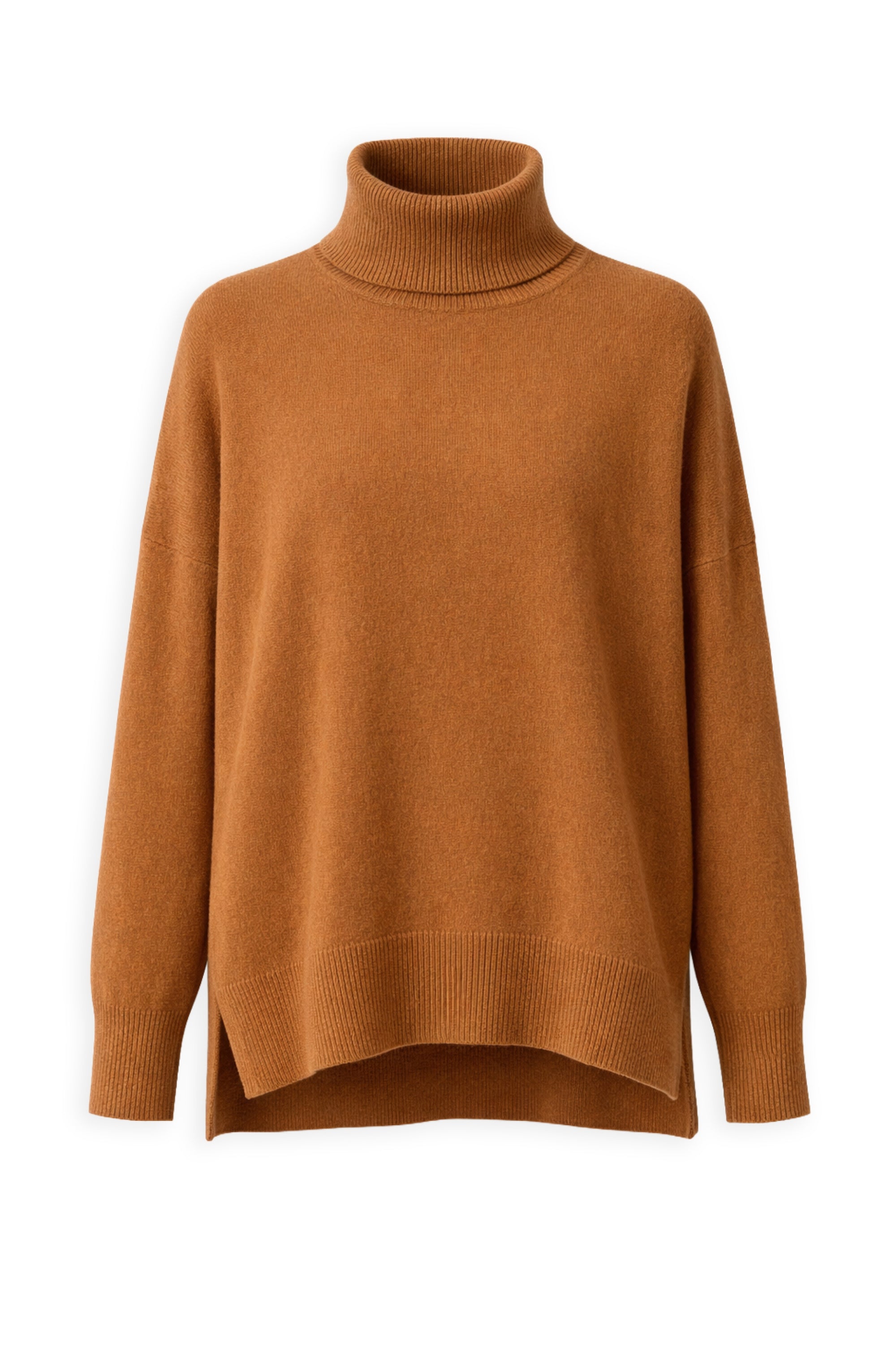 Pull en cachemire, 100 % Cachemire, femme, col col roulé, coupe ample, manches longues, normale / 2 et 4 fils, tricot normal, Mahogany