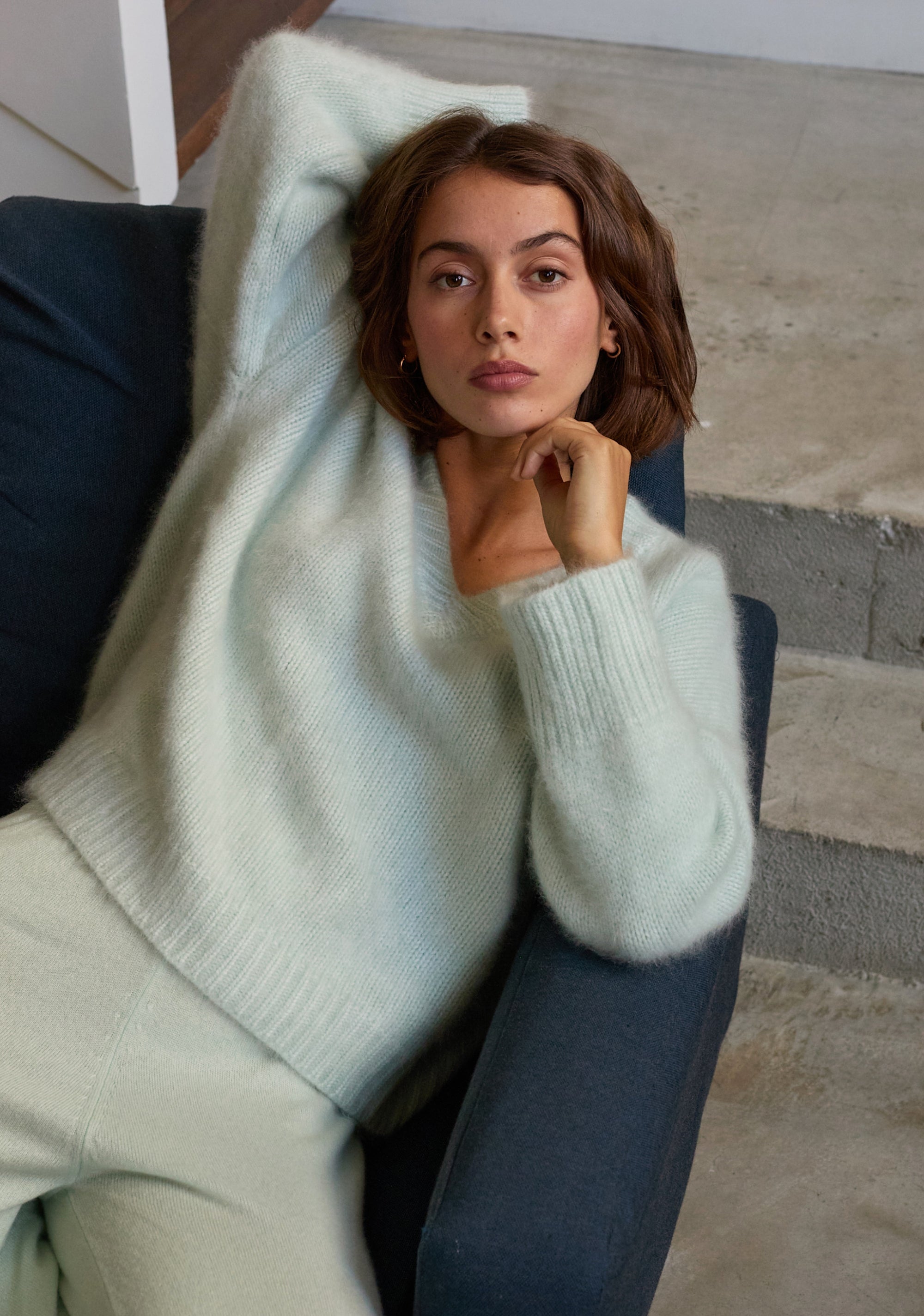 Pull en cocoon cachemire, 100 % Cachemire brossé, femme, col col v, coupe oversize, manches longues, grosse / 6 fils et +, , Mahogany