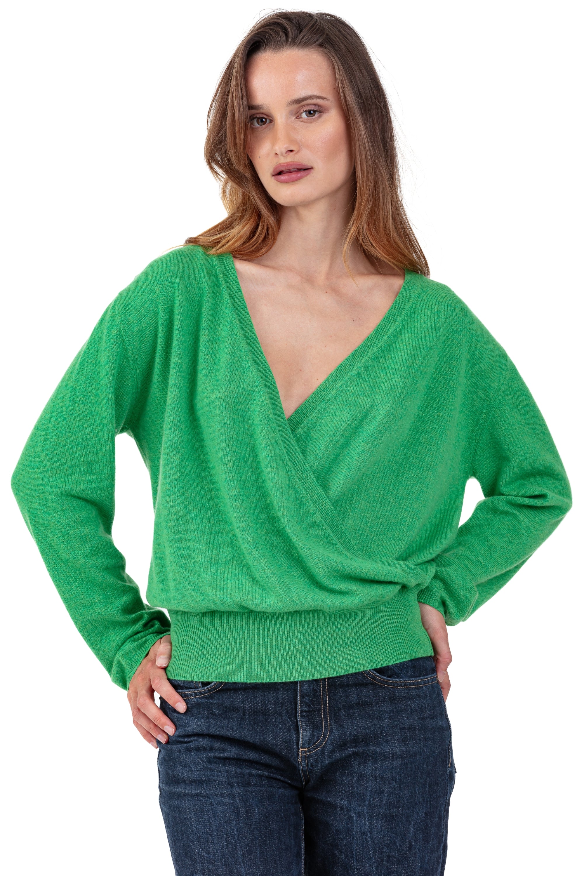 Pull en cachemire, 100 % Cachemire, femme, , coupe portefeuille, manches longues, fine, , Mahogany