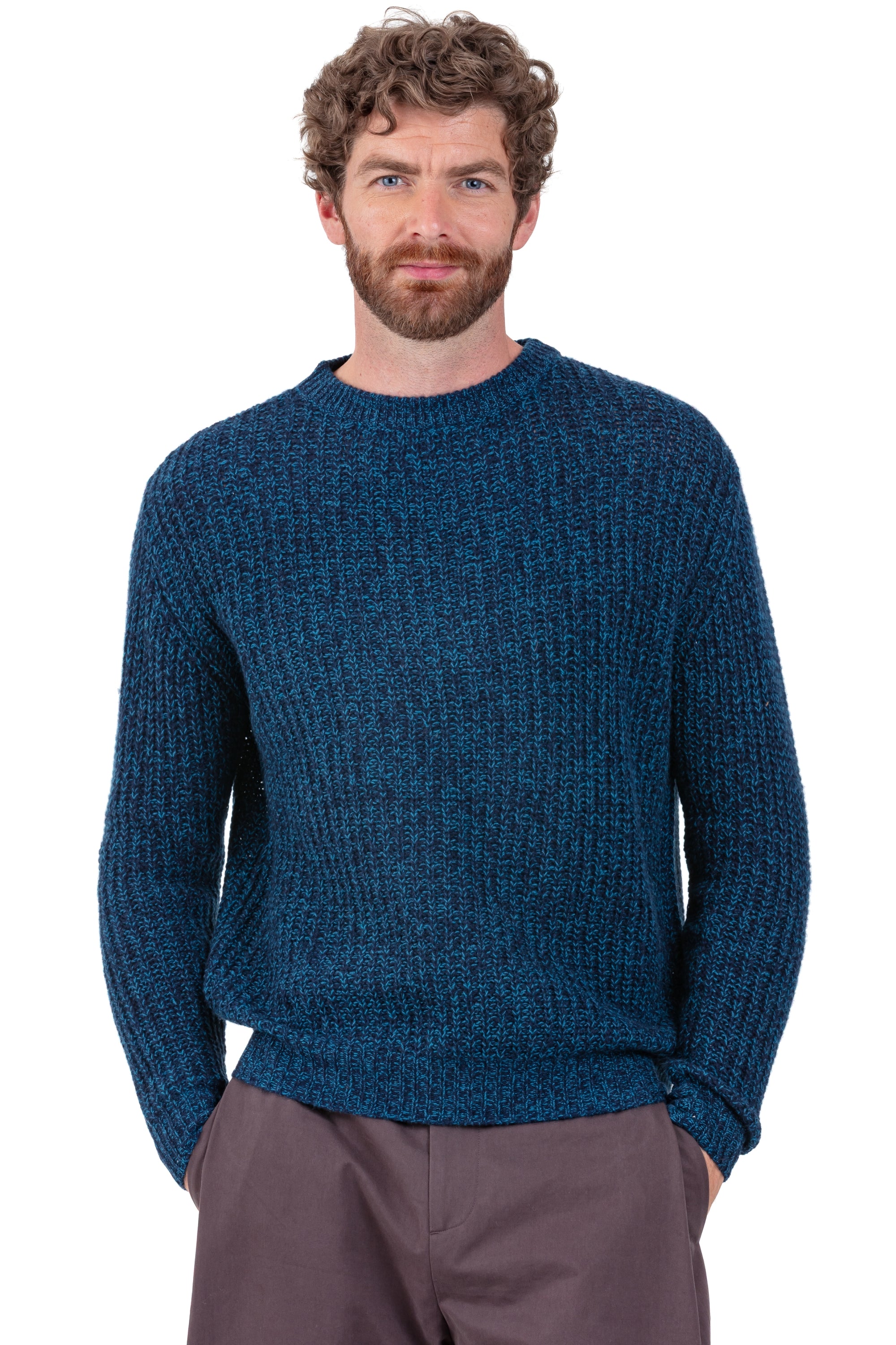 Pull en cachemire, 100 % Cachemire, homme, col col rond, coupe droite, manches longues, grosse / 6 fils et +, , Mahogany