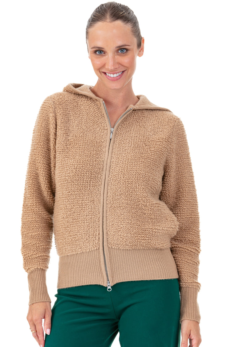 Gilet en cachemire, 100 % Cachemire, femme, capuche, fermeture zip, coupe droite, manches longues, grosse / 6 fils et +, , Mahogany