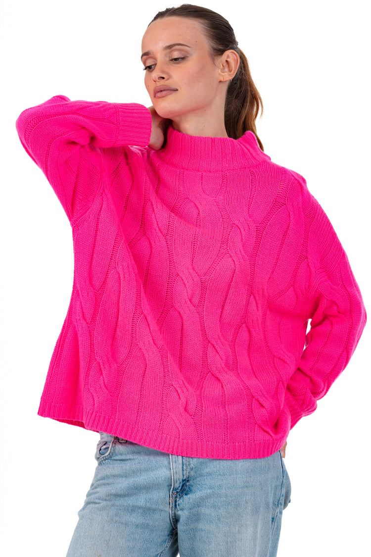 Pull en cachemire, 100 % Cachemire, femme, col col montant / col cheminée, coupe oversize, manches longues, grosse / 6 fils et +, , Mahogany