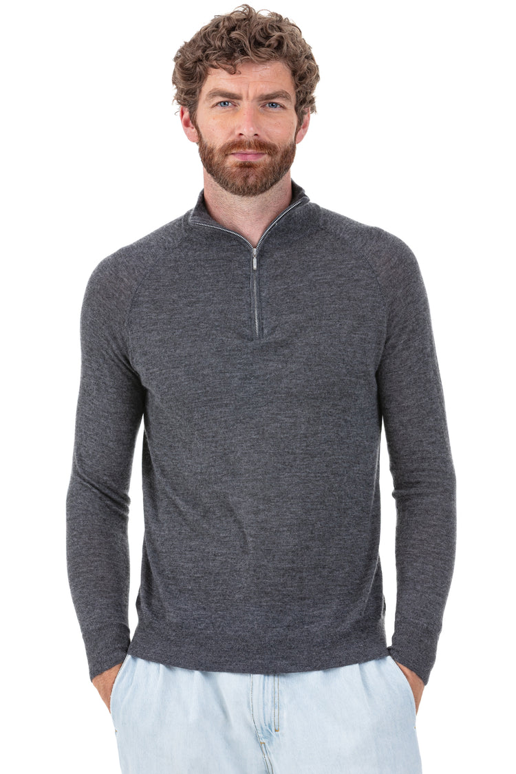 Pull en duvet de cachemire, 100 % duvet de Cachemire, homme, col col camioneur, fermeture zip, coupe droite, manches longues, fine, , Mahogany