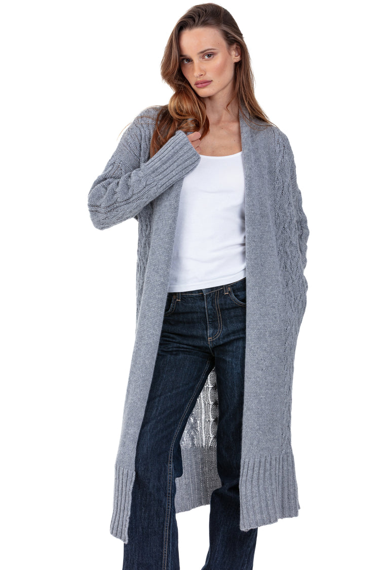 Cardigan en cachemire, 100 % Cachemire, femme, col col châle, coupe droite, manches longues, grosse / 6 fils et +, torsade, Mahogany
