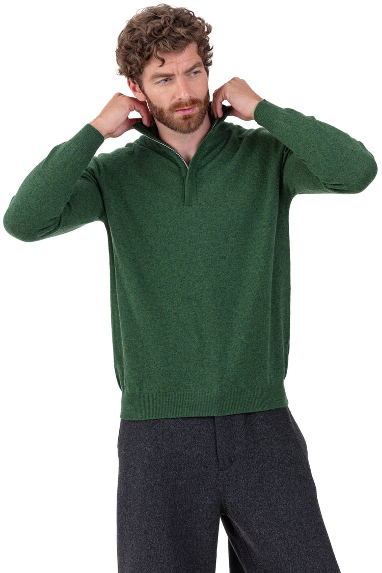 Pull en cachemire, 100 % Cachemire, homme, col col camioneur, fermeture zip, coupe droite, manches longues, normale / 2 et 4 fils, tricot normal, Mahogany