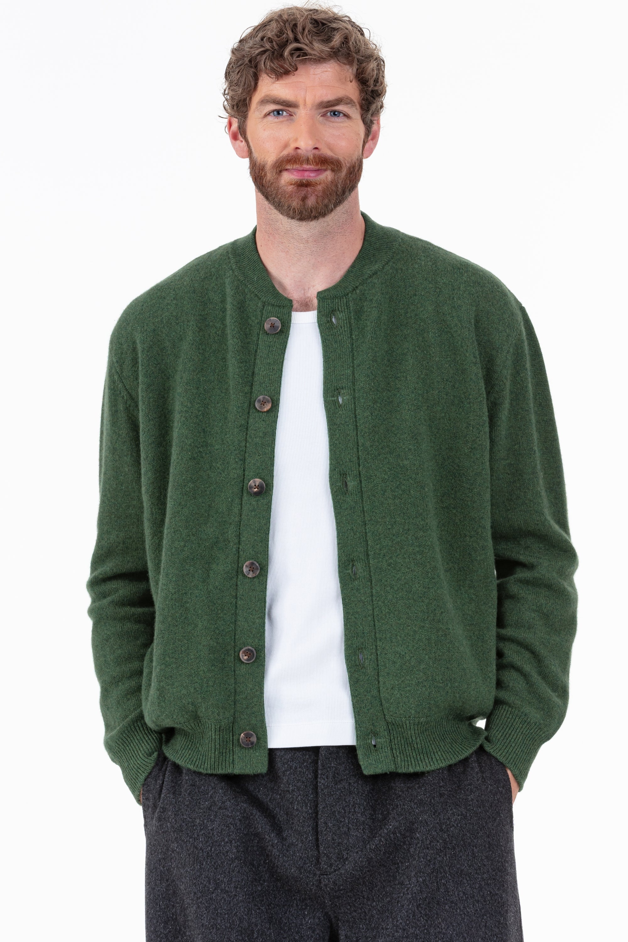 Cardigan en cachemire, 100 % Cachemire, homme, col col rond, fermeture à boutons, coupe droite, manches longues, normale / 2 et 4 fils, tricot normal, Mahogany