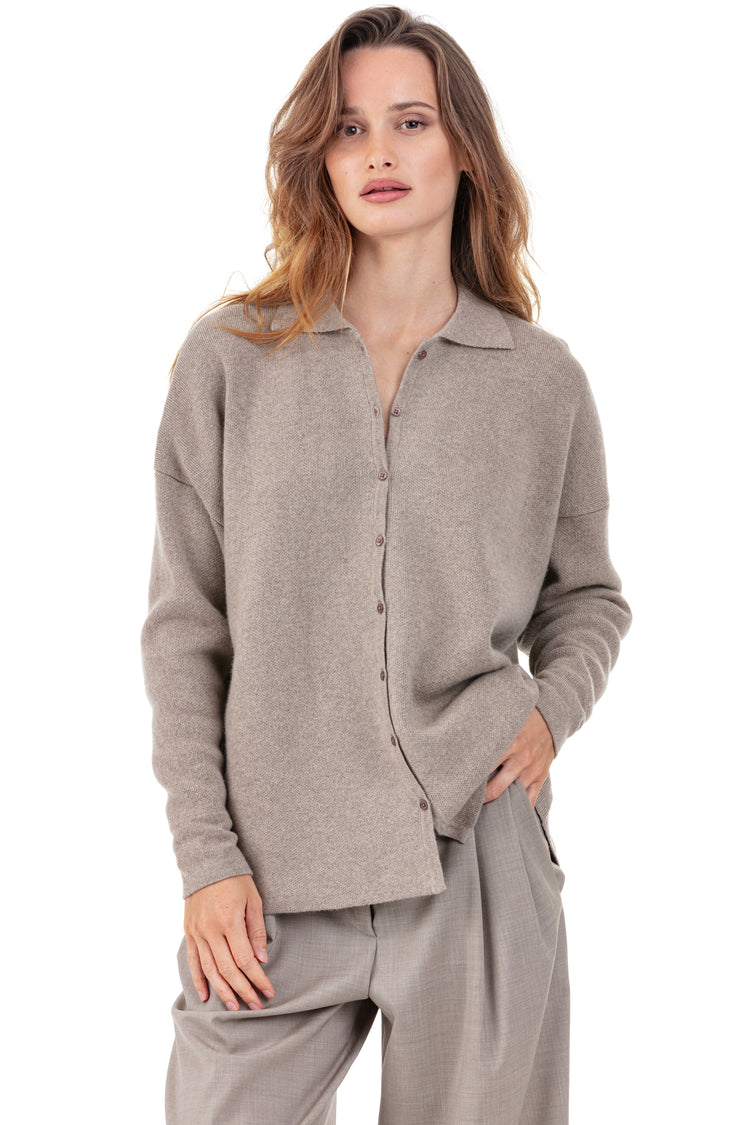 Cardigan en cachemire, 100 % Cachemire, femme, col col polo, fermeture à boutons, coupe oversize, manches longues, normale / 2 et 4 fils, milano, Mahogany
