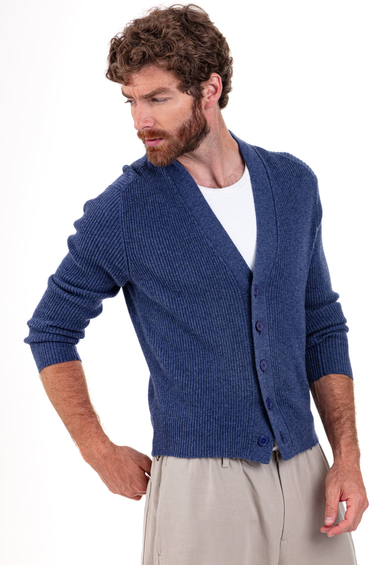 Cardigan en cachemire, 100 % Cachemire, homme, col col v, fermeture à boutons, coupe droite, manches longues, normale / 2 et 4 fils, côtelé, Mahogany