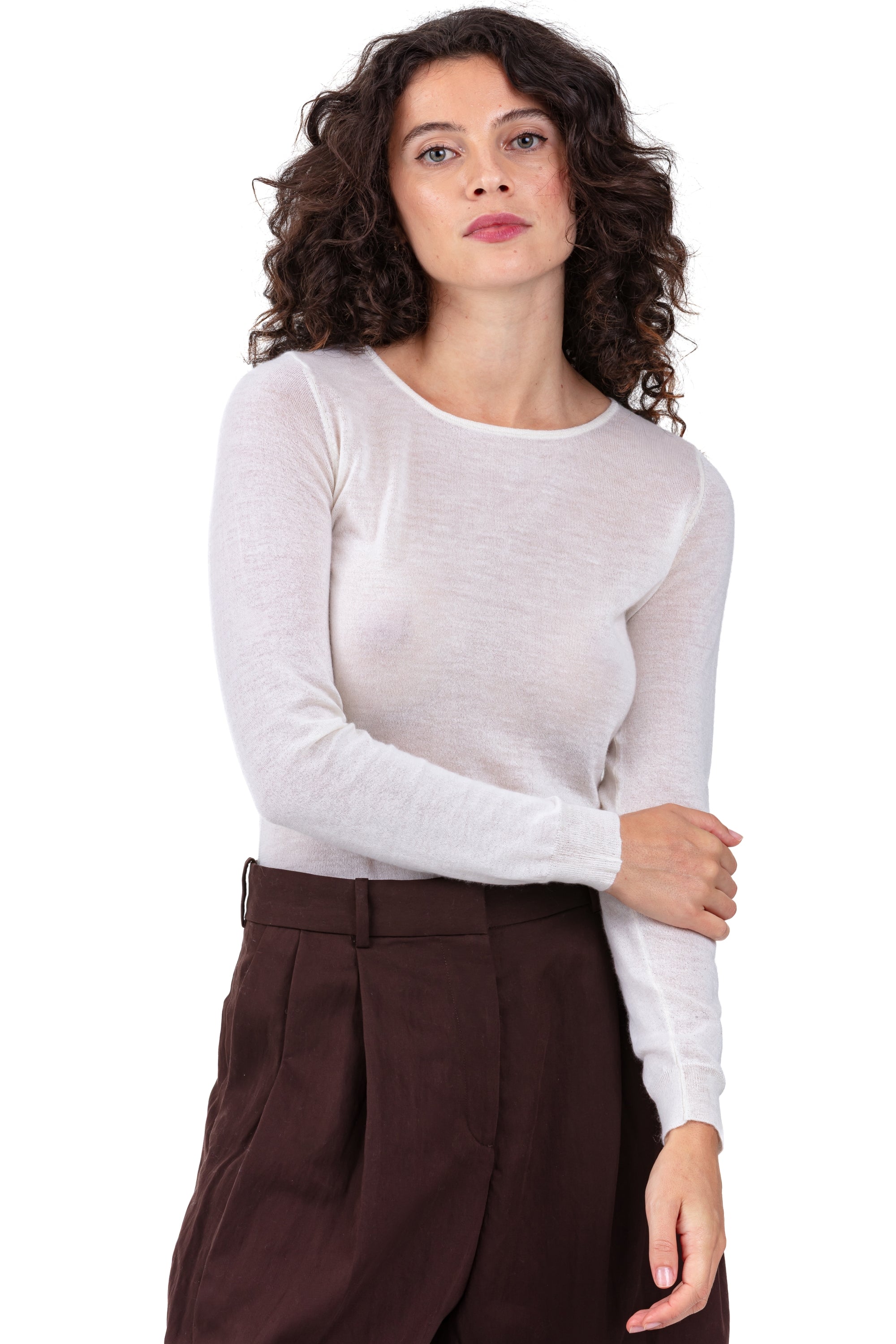 Pull en duvet de cachemire, 100 % duvet de Cachemire, femme, col col rond, coupe droite, manches longues, fine, , Mahogany