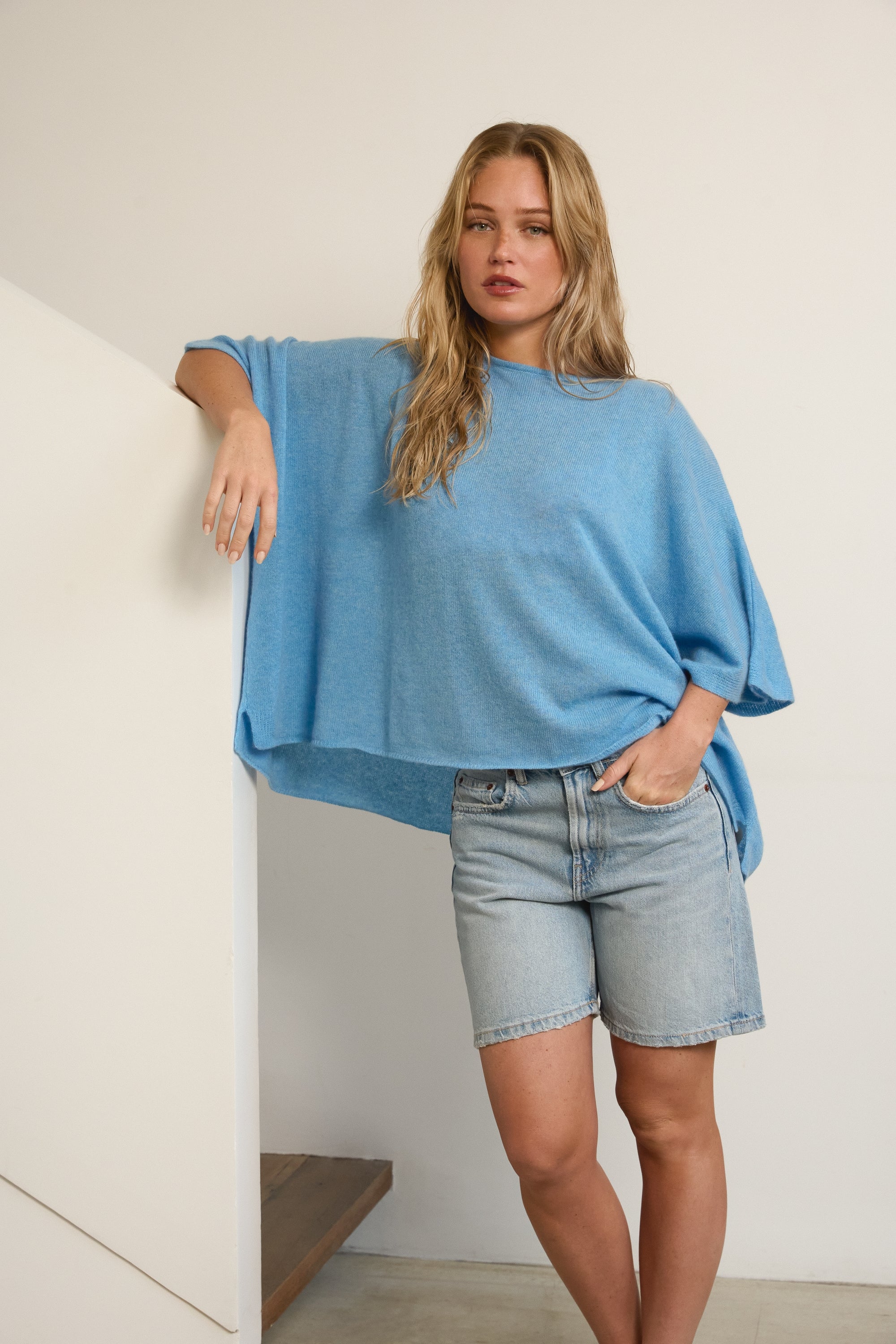 Pythagore en cachemire femme - Vue 1 - bleu azur chiné - Mahogany