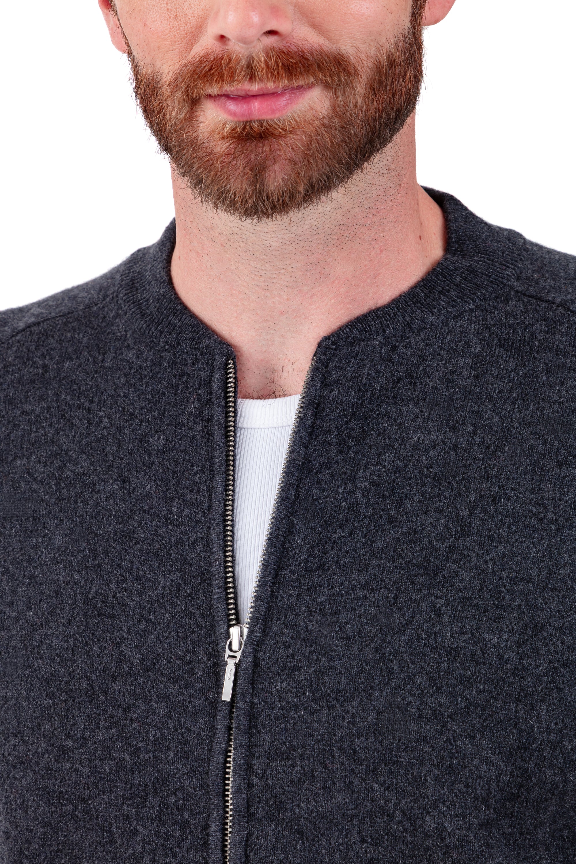 Cardigan en cachemire, 100 % Cachemire, homme, col col rond, fermeture zip, coupe droite, manches longues, normale / 2 et 4 fils, tricot normal, Mahogany