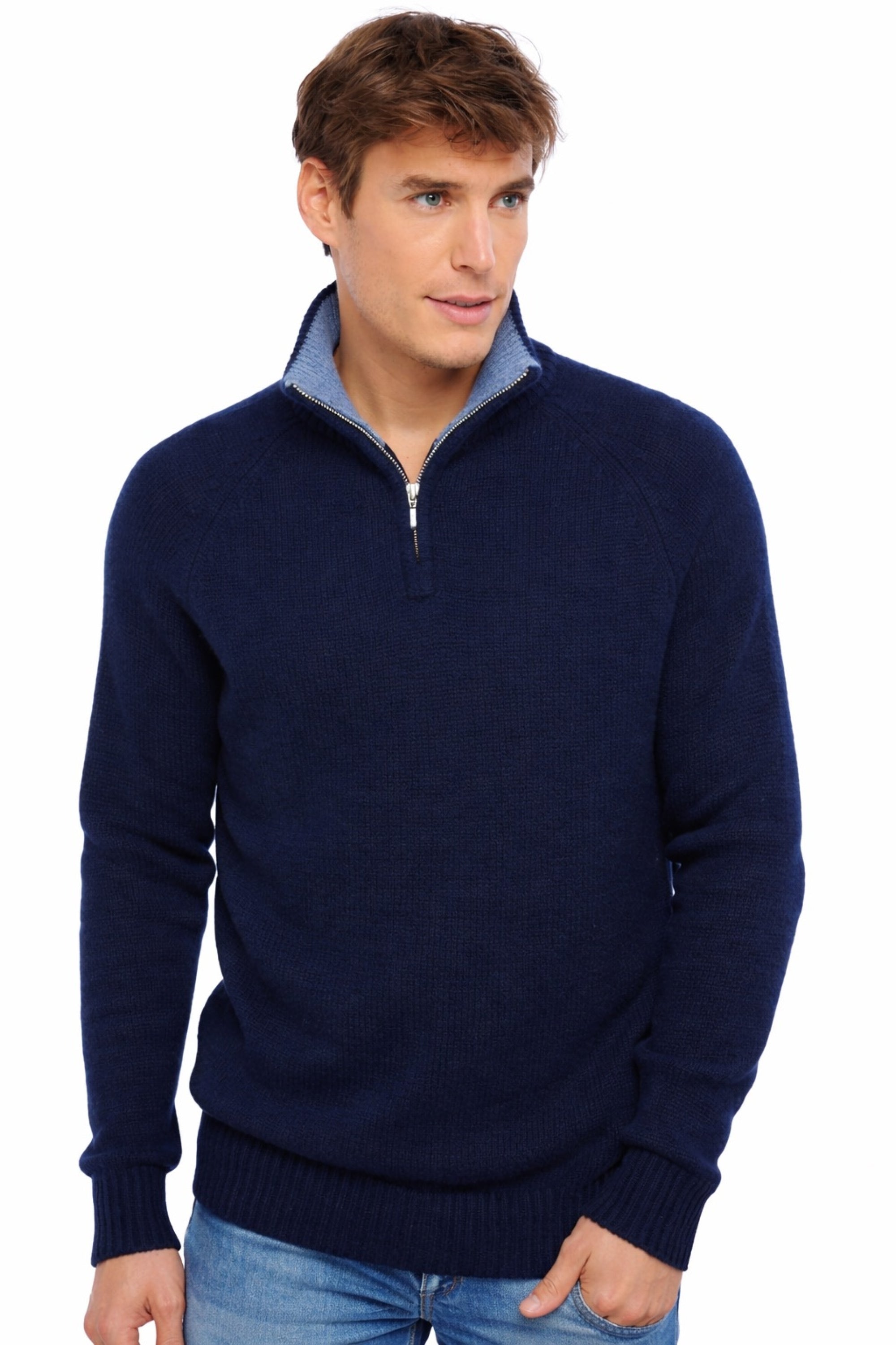 Angers en cachemire homme - marine foncé / bleu azur chiné - Mahogany