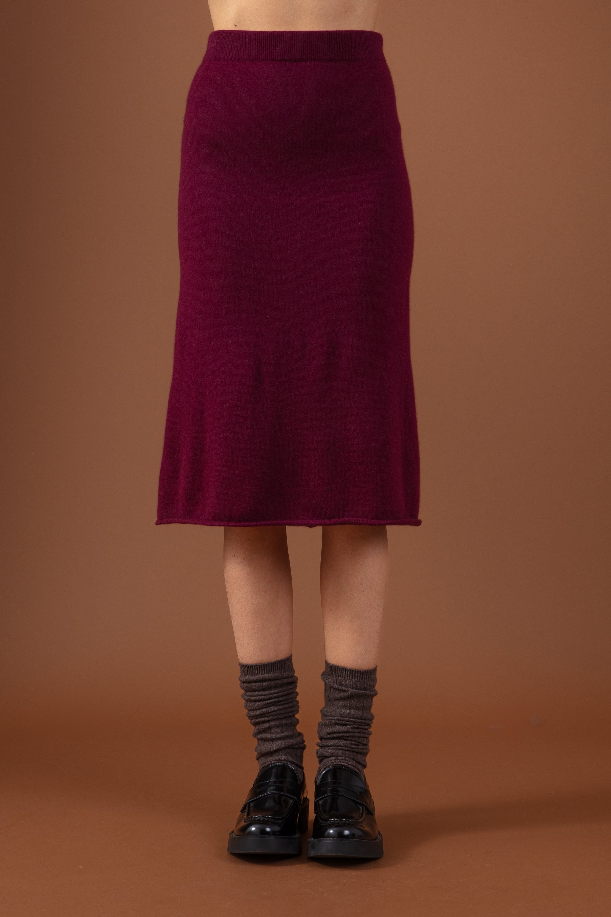 Jupe en cachemire, 100 % Cachemire, femme, coupe droite, fine, , Mahogany