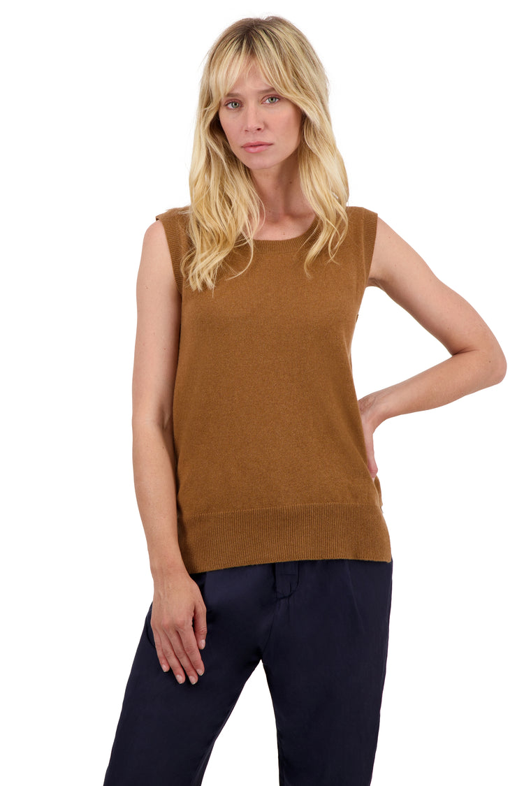 Pull en cachemire, 100 % Cachemire, femme, col col rond, coupe droite, manches bretelles, fine, , Mahogany