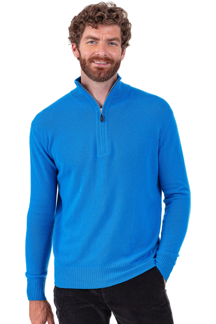 Pull en cachemire, 100 % Cachemire, homme, col col camioneur, fermeture zip, coupe droite, manches longues, normale / 2 et 4 fils, tricot normal, Mahogany