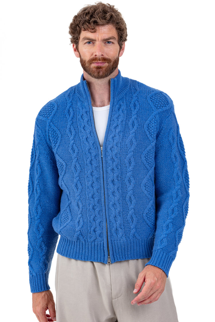 Veste en cachemire, 100 % Cachemire, homme, col col montant / col cheminée, fermeture zip, coupe droite, manches longues, grosse / 6 fils et +, torsade, Mahogany