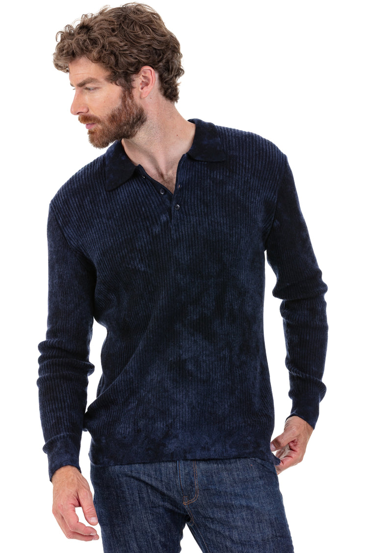 Polo en cachemire, 100 % Cachemire, homme, col col polo, fermeture à boutons, coupe droite, manches longues, camouflage, normale / 2 et 4 fils, tricot normal, Mahogany