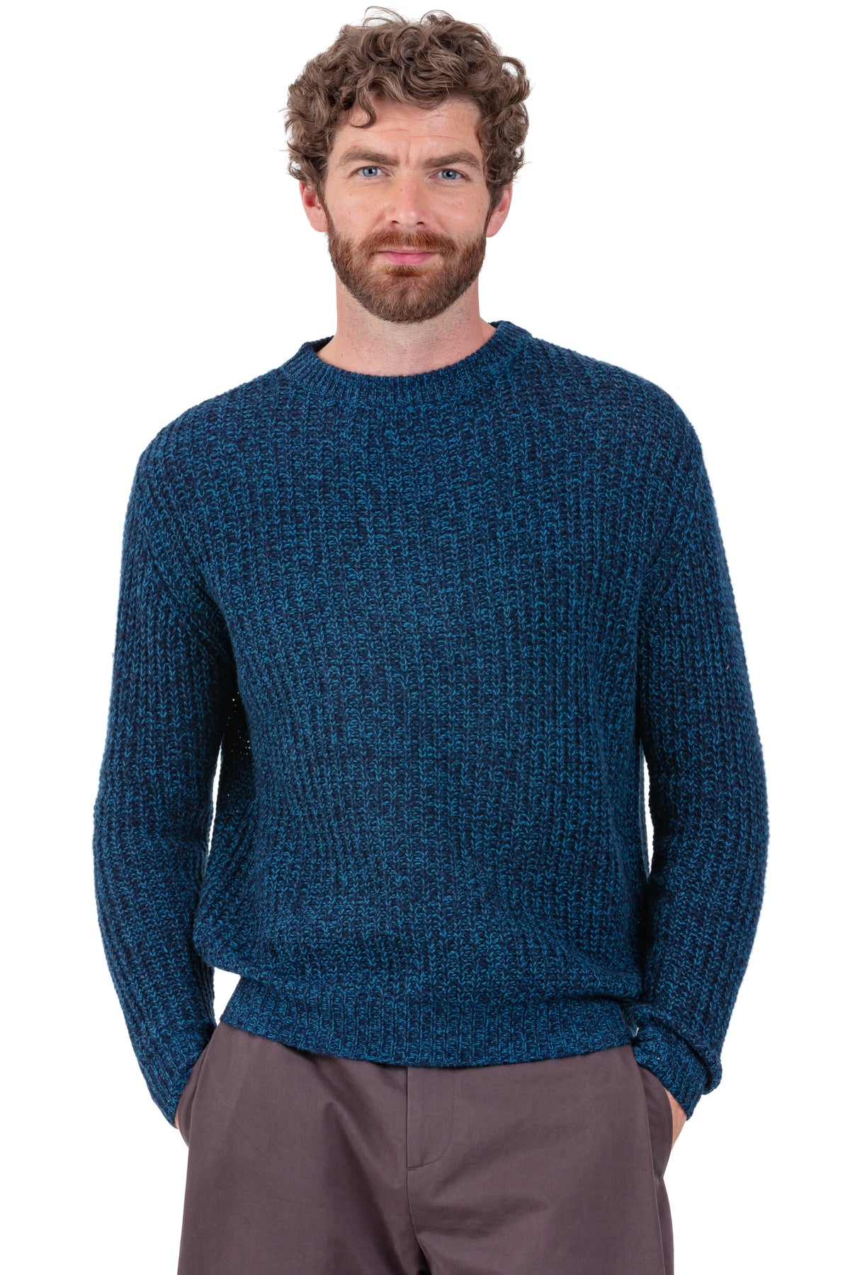 Pull en cachemire, 100 % Cachemire, homme, col col rond, coupe droite, manches longues, grosse / 6 fils et +, , Mahogany