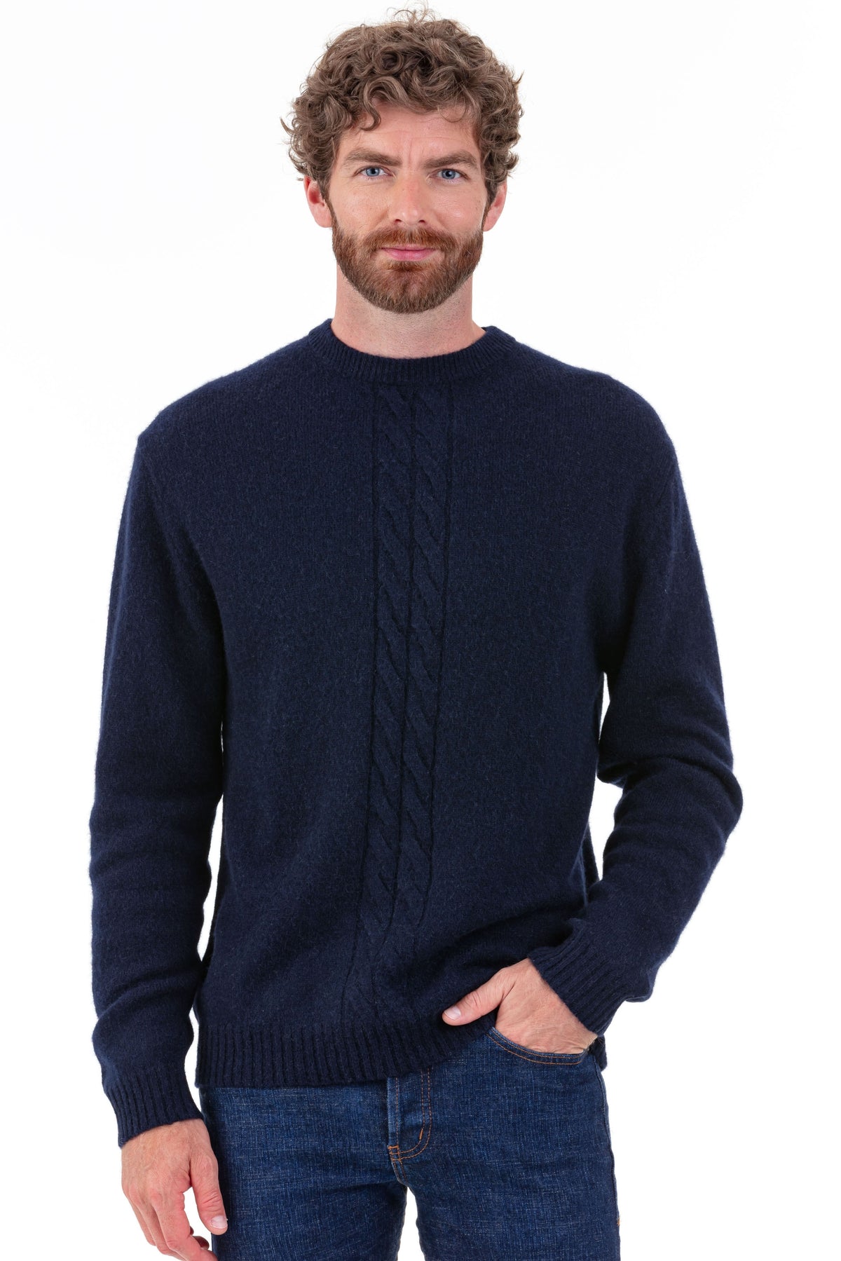 Pull en chameau, 100 % Chameau, homme, col col rond, coupe droite, manches longues, normale / 2 et 4 fils, torsade, Mahogany