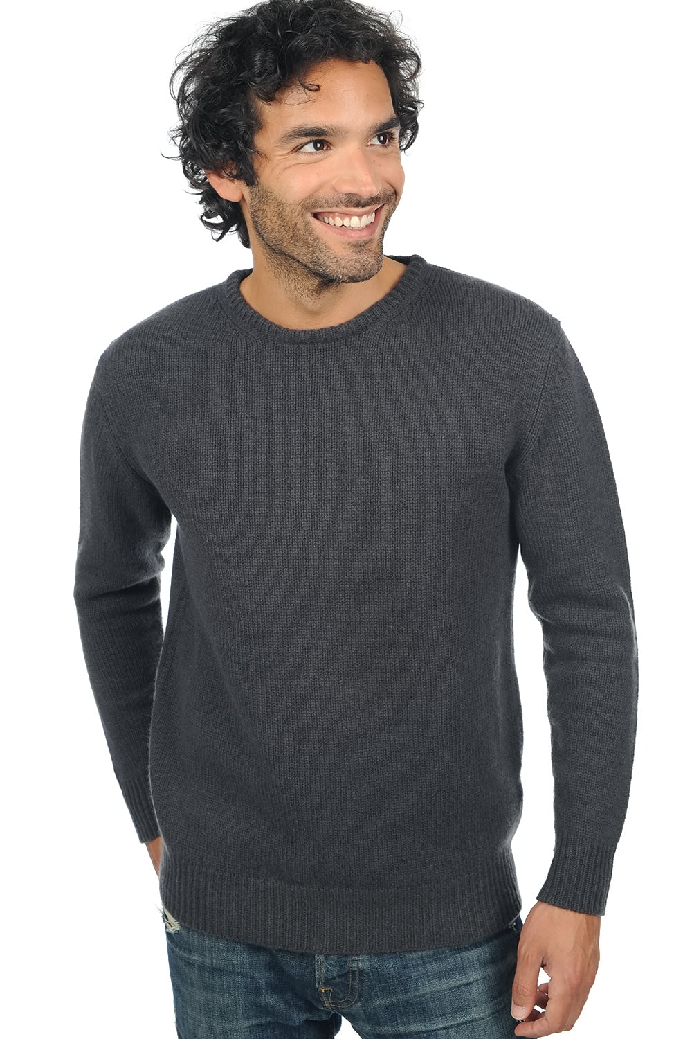 Pull en cachemire, 100 % Cachemire, homme, col col rond, coupe droite, manches longues, grosse / 6 fils et +, tricot normal, Mahogany