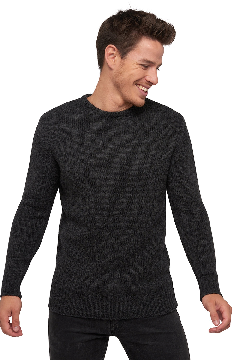 Pull en chameau, 100 % Chameau, homme, col col rond, coupe droite, manches longues, grosse / 6 fils et +, tricot normal, Mahogany
