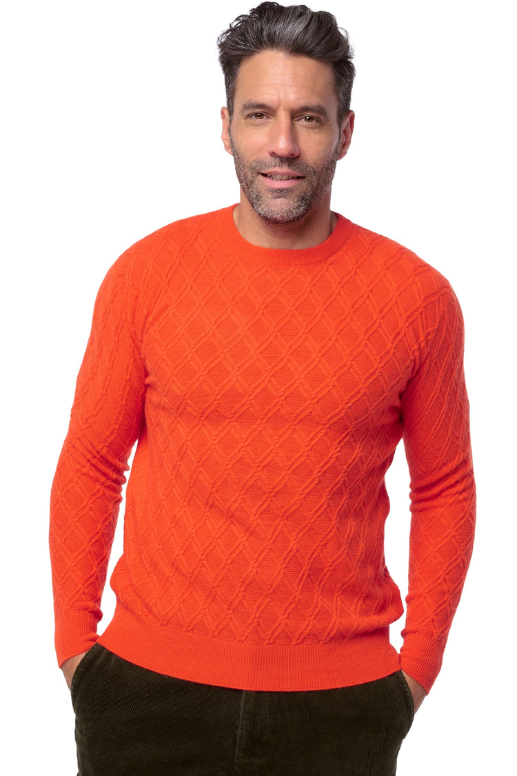 Pull en cachemire, 100 % Cachemire, homme, col col rond, coupe droite, manches longues, graphique, normale / 2 et 4 fils, torsade, Mahogany
